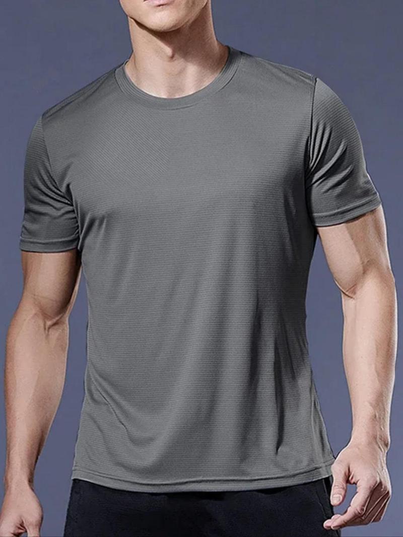 Product Introduction of Men's Solid Round Neck Sports Tee, Breathable Quick Drying Crew Neck T-Shirt, Casual Sporty Top for Gym Workout Running 7