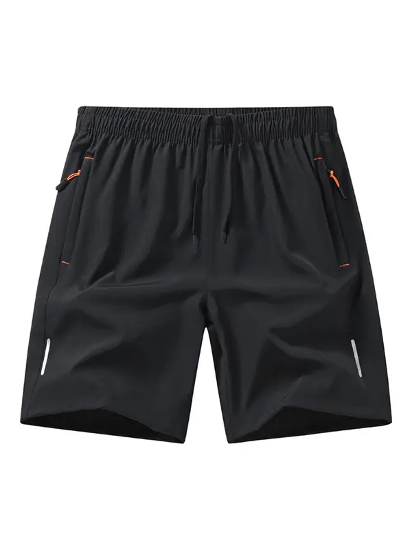 Men's Solid Color Pocket Zipper Shorts, Casual Breathable Comfortable Shorts for Running Gym Workout, Men's Bottoms for All Seasons 1