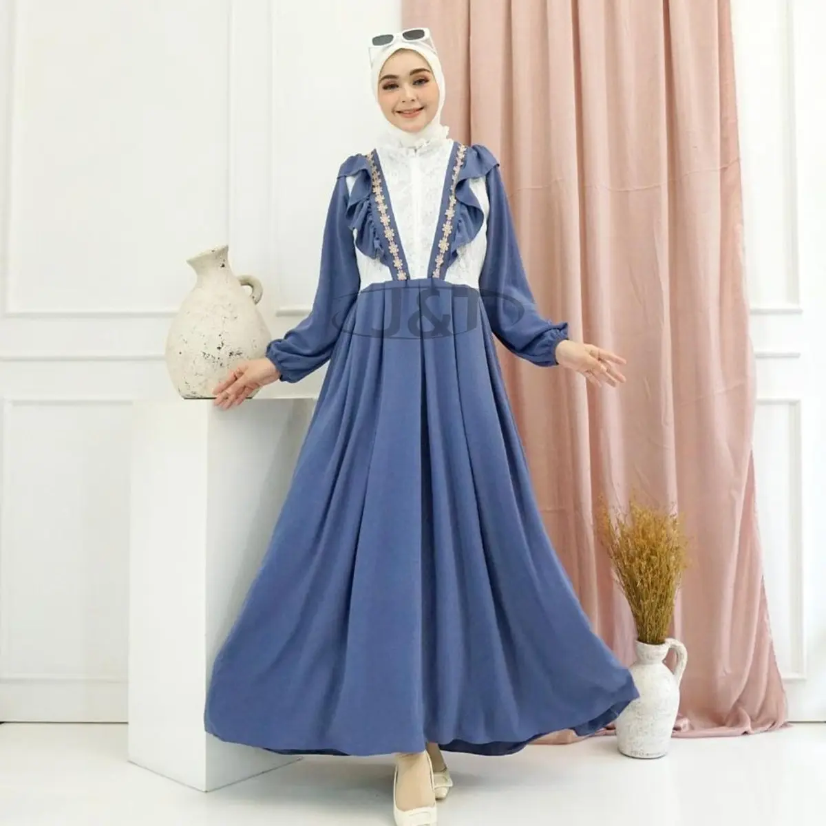 Gamis Rara new arrival khus white kombinasi brukat mix renda Mewah Brokat Muslim Wanita Dress Maxi Pesta Kondangan Lebaran