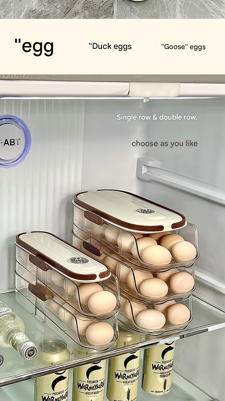 Product Introduction of Rolling Egg, Home Refrigerator Storage, Egg Organizer with Side Door, Food-Grade Multi-Layer Storage 9