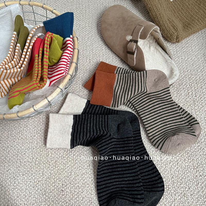 Product Introduction of Maillard Ins East Gate Contrast Color Screw Type Striped Socks Autumn and Winter Bunching Socks Leisure Tube Socks Girls Socks Outdoor Sport 8