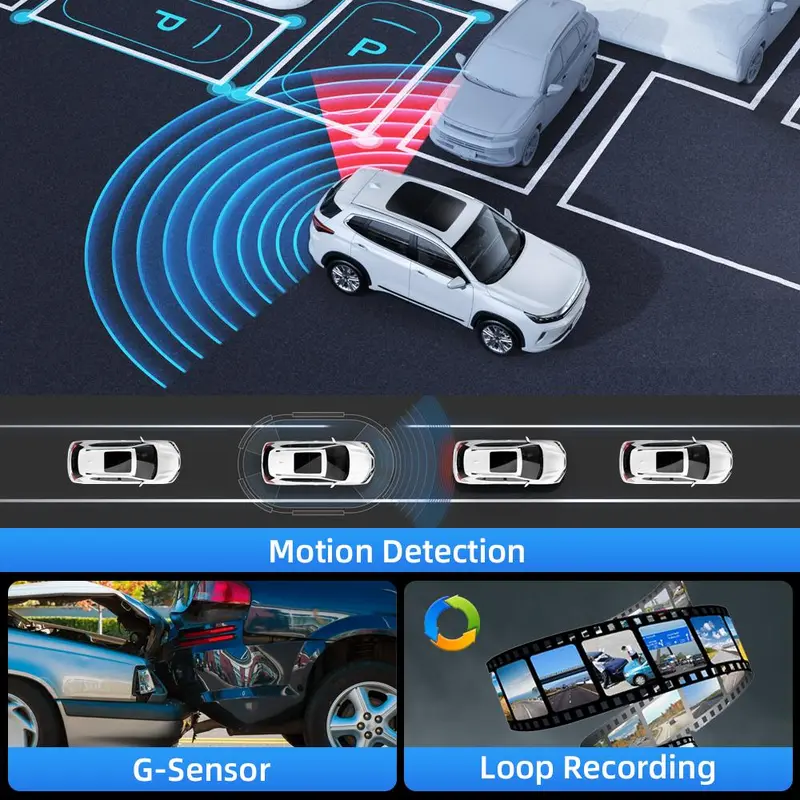 Car DVR, 1080P Car DVR with 2.0 Inch IPS Screen, Car Front & Inside & Rear 3-Camera Driving Recorder, Automotive Camera with Loop Recording, Car Essentials, Dashcam, Black 8