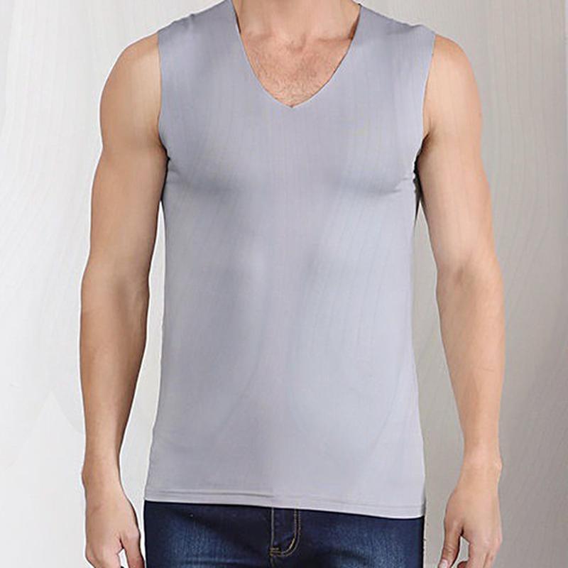 Áo Vest Nam, Không Tay, Cổ Chữ V, Nhanh Khô, Làm Bằng Lụa Lạnh Áo Vest Áo Ba Lỗ, Thích Hợp Mặc Hàng Ngày 1