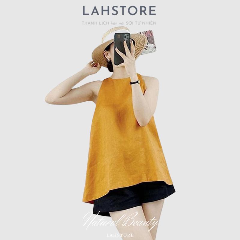 Áo sát nách nữ dáng yếm vải linen tưng Hàn LAHSTORE lưng xẻ sâu, cúc bọc (Trắng) Top 5