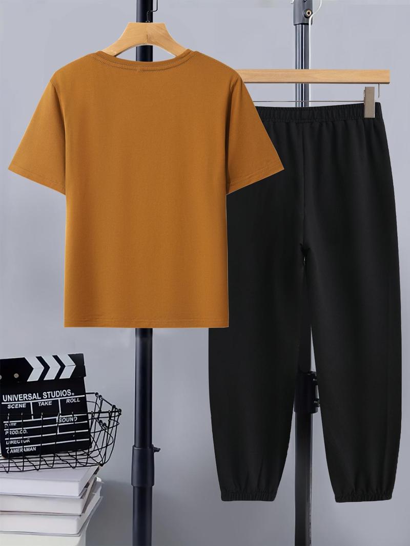 Product Introduction of Two-Piece Set Boy's  Skeleton Print Tee & Elastic Waist Pants Set, Casual Short Sleeve Round Neck T-shirt & Pocket Trousers, Kids Summer Clothes 8