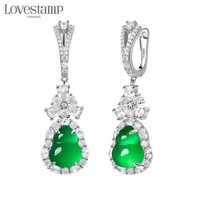 S925 Silver Inlaid Diamond Green Chalcedony Gourd Ear Hook High-Grade Women's Earrings JU8527 2