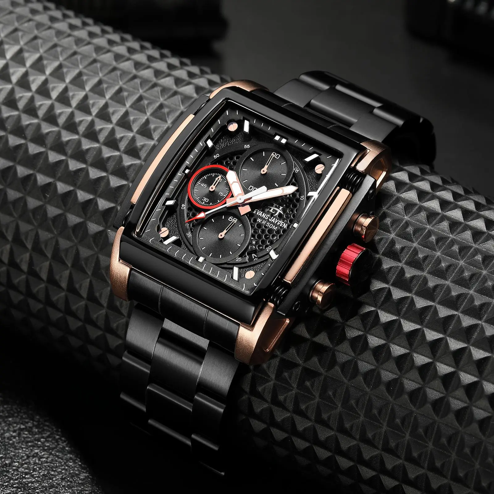 DISKON Jam Tangan Pria Evans Jayden 9619 Rantai Stainless Steel Chronograph Kaca Sapphire Water Resistant 5ATM - Watches, Waterproof