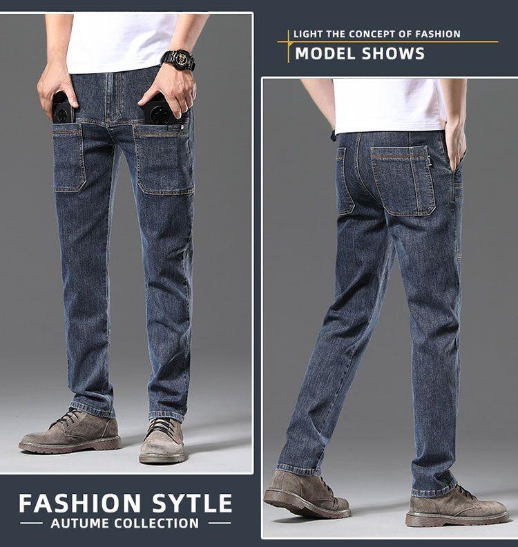 Product Introduction of Six-Pocket Men's Jeans Summer Super Elastic Straight Loose Elastic Zipper Pants Multi-Pocket Cargo Pants Men's Hard-Wearing Shorts 15