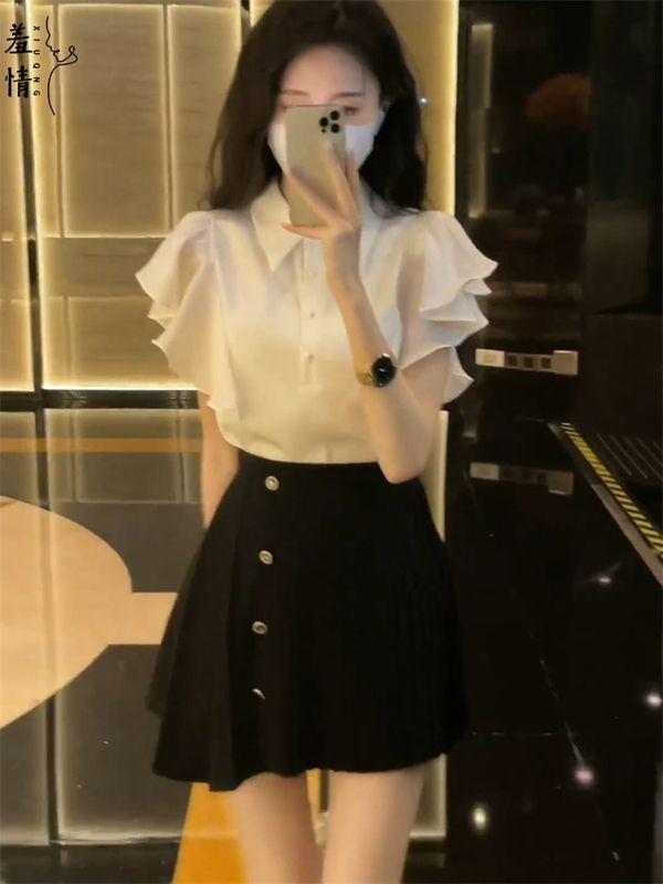 Product Introduction of Áo Sơ Mi Xếp Nhún Màu Trắng, Phong Cách Pháp, Thiết Kế Thanh Lịch, Dành Cho Nữ, Hàng Mới Về Mùa Hè 2024, Cổ Polo, Tay Bay, Áo Hợp Xu hướng 10