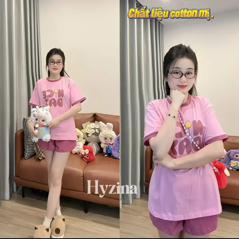 Set Bộ Quần Áo Nữ, Họa Tiết Chữ NiceD, Chất Liệu Cotton Mịn, Chất Mát, Co Dãn Phù Hợp Mặc Nhà Đi Chơi Màu Đen Women 1