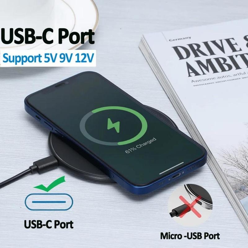 Product Introduction of 15W Wireless Charger, Wireless Charging Pad with Type-C Cable, Portable Fast Charging Pad Compatible with Multiple Smartphones 2