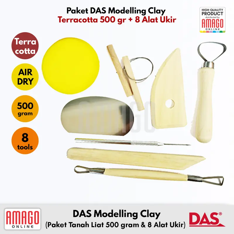 Paket Kerajinan DAS Modelling Clay 500gr Tanah Liat Terracotta Coklat + 8 buah Pottery Tool 1