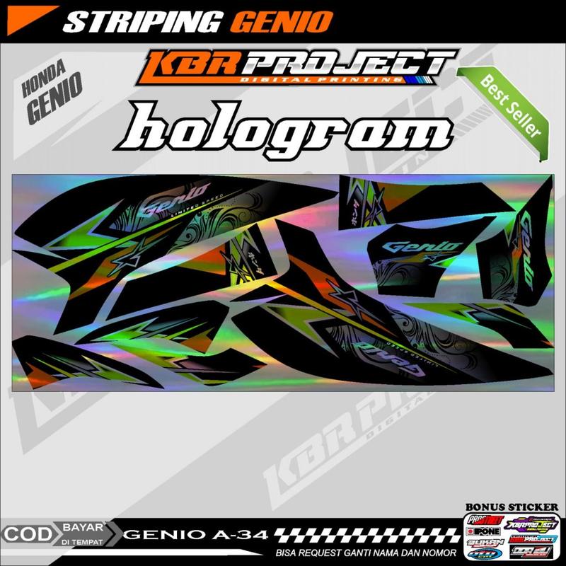 GENIO STIKER SRTIPING PREMIUM MOTOR KEREN STIKER LIS VARIASI GENIO STIKER MOTOR HONDA DESAIN RACING A.34 HOLOGRAM TRANSPARAN BISA COD Motorcycle 4