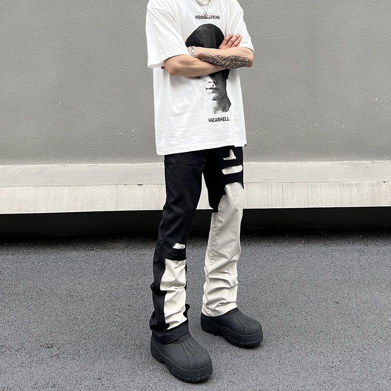 Product Introduction of Quần Dài Denim, Màu Tương Phản Đen Trắng, Thiết Kế Độc Đáo Cho Nam, Phong Cách Đường Phố Cao Cấp Mỹ, Quần Ống Thẳng, Quần Ống Loe Vibe Vịt Quan Thoại, Dành Cho Nam quần  nam  boy phố  batman dsq  đen  xám 9