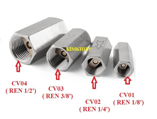 Van 1 Chiều khí nén CV-01 CV-02 CV-03 CV-04 Ren 10mm Ren 13mm Ren 17mm Ren 21mm dùng hơi khí nén