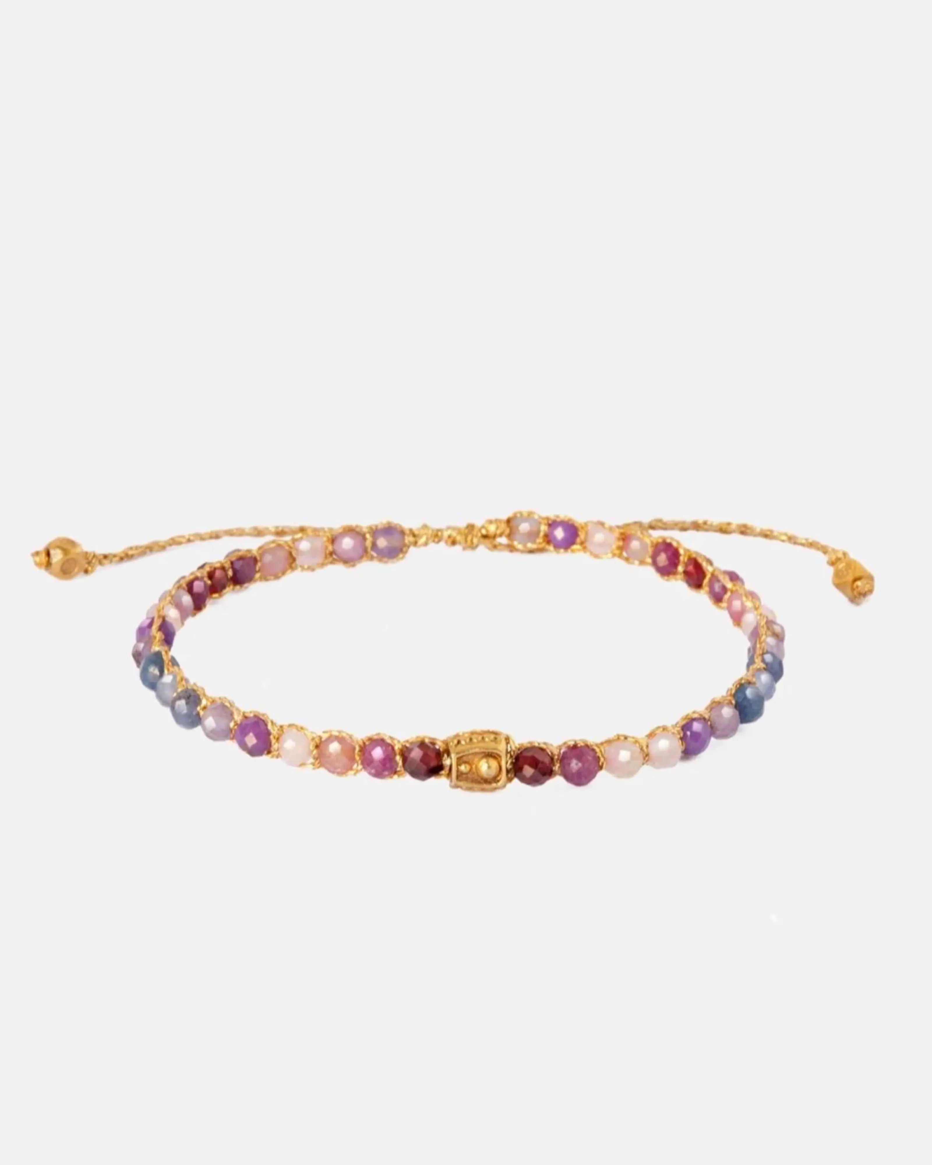 Gelang Collaboration  semiprecious stones Human Value Kombinasi pink turmaline, amethyst, blue jade Tali Gold  | Gemstones Bracelet for Women Aesthetic Samapura