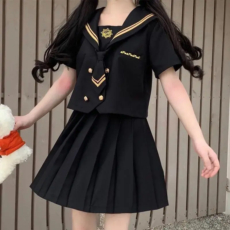 Bộ Đồ Hai Mảnh Mùa Hè, Hàng Mới Về Năm 2024, Đồng Phục Goth JK, Phong Cách Preppy, Áo Cổ Thủy Thủ Học Sinh, Váy Xếp Ly