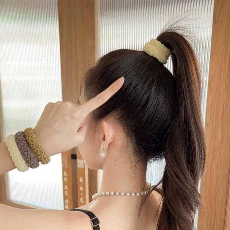 Product Introduction of New 5Pcs High Elastic Towel Hair Loop 5 Colors Traceless Solid Color Elegant Headrope Flower Bud Head Hair Circle Accessory 22