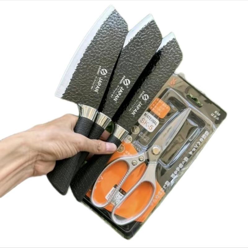 [Tặng Kèm 1 Cây Kéo Nhật Màu Vàng] Combo 3 Dao Nhật Vân Gỗ Dùng Cho Nhà Bếp