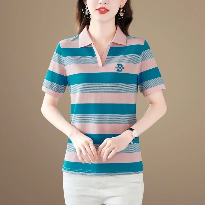 Áo Thun Ngắn Tay Có Ve Áo, Dành Cho Phụ Nữ Trung Niên, Hàng Mới Về Mùa Hè, Thoáng Khí, Áo Ngoại Cỡ Cho Mẹ Trung Niên, Áo Polo Cao Cấp, Dành Cho Phụ Nữ Women Top 2