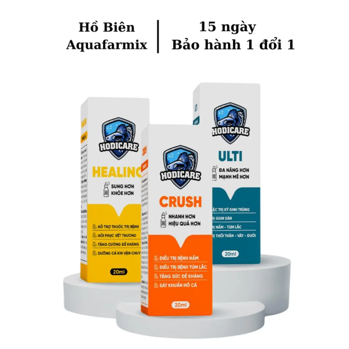 Crush - Ulti - Healing (HODICARE) bộ sản phẩm xử lý nấm, túm lắc, lờ đờ, bỏ ăn, thối thân, giun sán,...) dành cho cá cảnh cá  stress nằm đáy