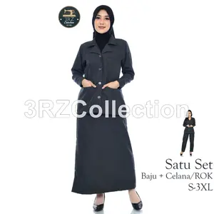 Setelan Blazer Baju Seragam Abu Tua Wanita Rok atau Celana
