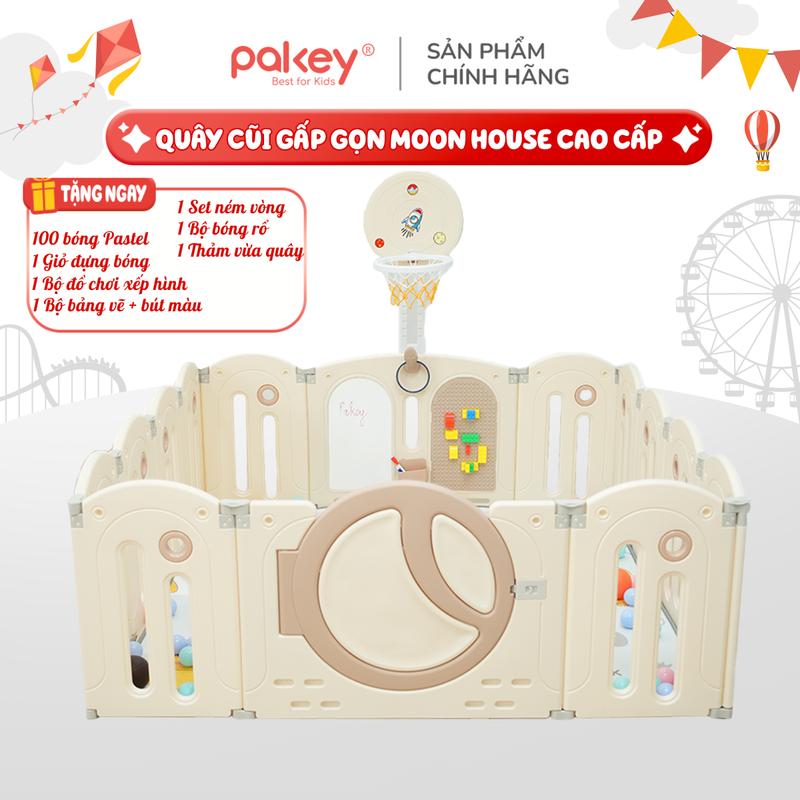 Quây Cũi Nhựa Cho Bé Pakey Gấp Gọn Tiện Lợi, Quây Moon House Chính Hãng Cao Cấp Đồ Chơi An Toàn Đáng Yêu Cho Bé