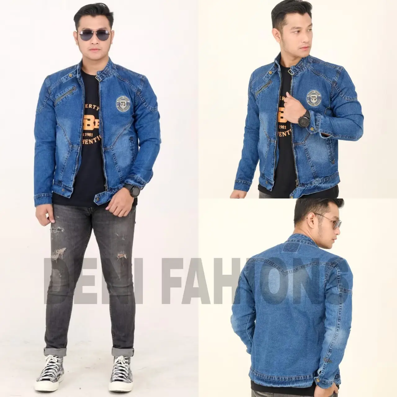 jaket jeans pria resliting lengan panjang