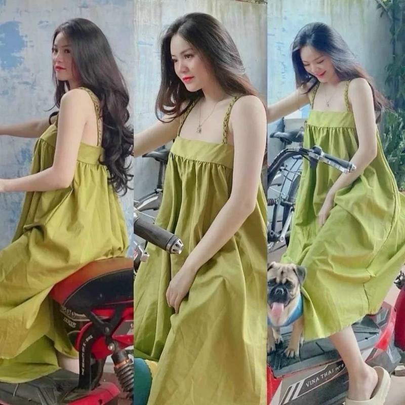 Đầm mặc nhà Babydoll dây bính dáng suông vải kate lụa mềm mỏng mịn nhẹ, phom từ 40-58ki -Nữ -Women-chiều dài mặc ngang gối -đầm dài 93cm-sau có bo chun co giãn -Dress