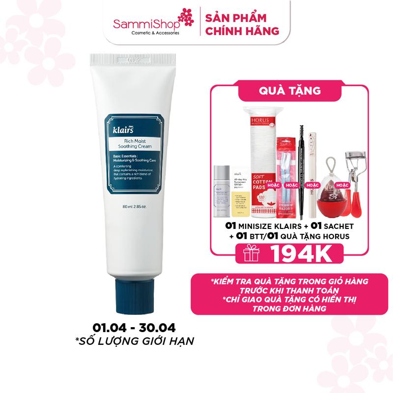 Dear, Klairs Kem dưỡng (Dưỡng Ẩm Da) Rich Moist Soothing Cream 80ml