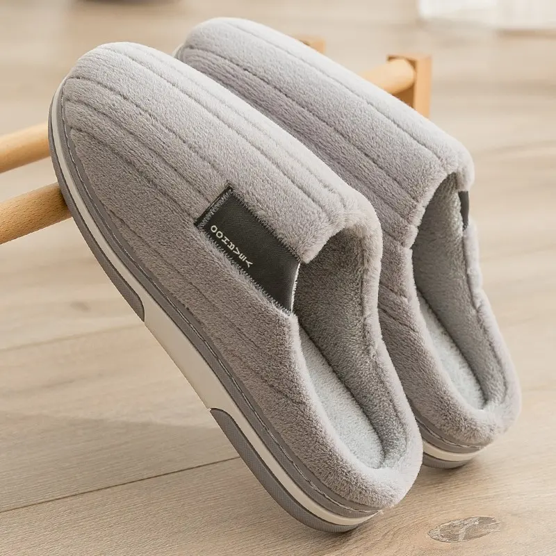 Plus Size Men's Slippers Wholesale Autumn and Winter Non-Slip Warm Plush Slippers Home Indoor Home Simple Cotton Slippers