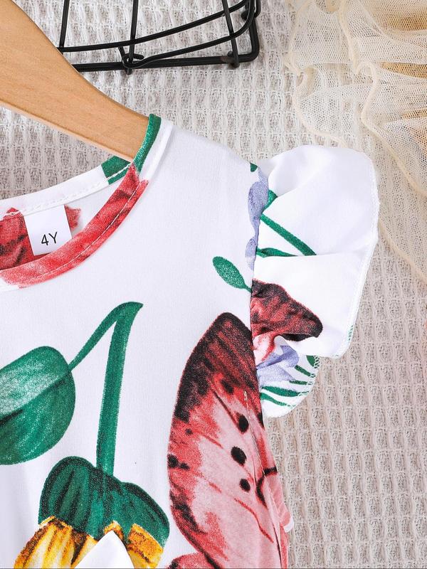 Toddler Girl's Floral Print Bow Decor Sweater Dress, Cute Casual Butterfly Sleeve Dress for Summer, Kids Clothes for Daily Wear 2