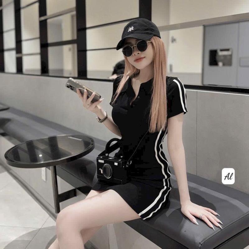 Váy sơ mi phối  màu bodys vải thun tăm Nữ Nhung  Tre Dress đáng yêu váy thường mặc  đen lung linh viền  Lịch Women đễ thương đầm bigsize giặt bằng nước lạnh 【 đá quý   đen Voi hoa