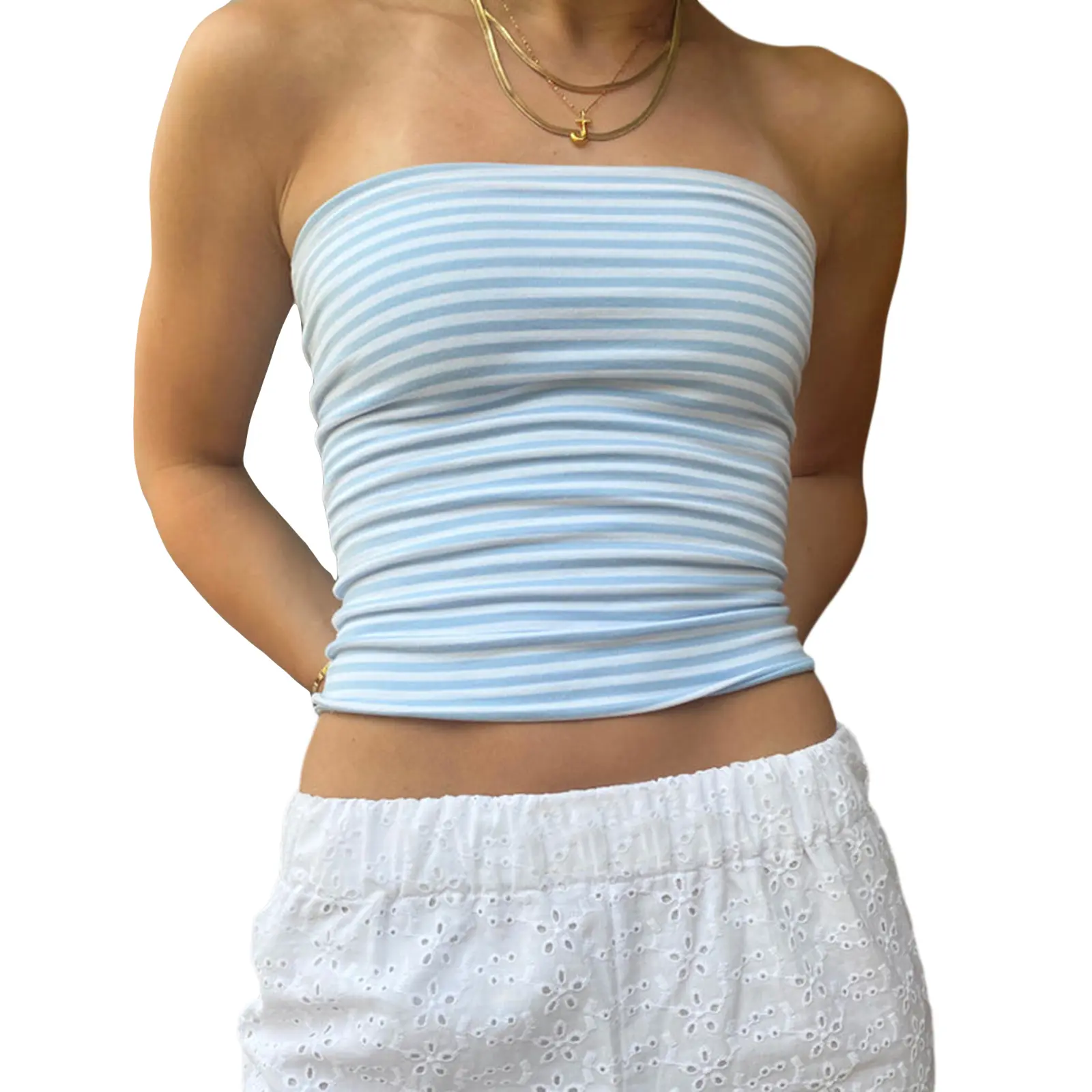 Women's Crop Tube Tops Tight Fitted Sleeveless Strapless Off Shoulder Backless Tops Shirt for Party Club Cocktail