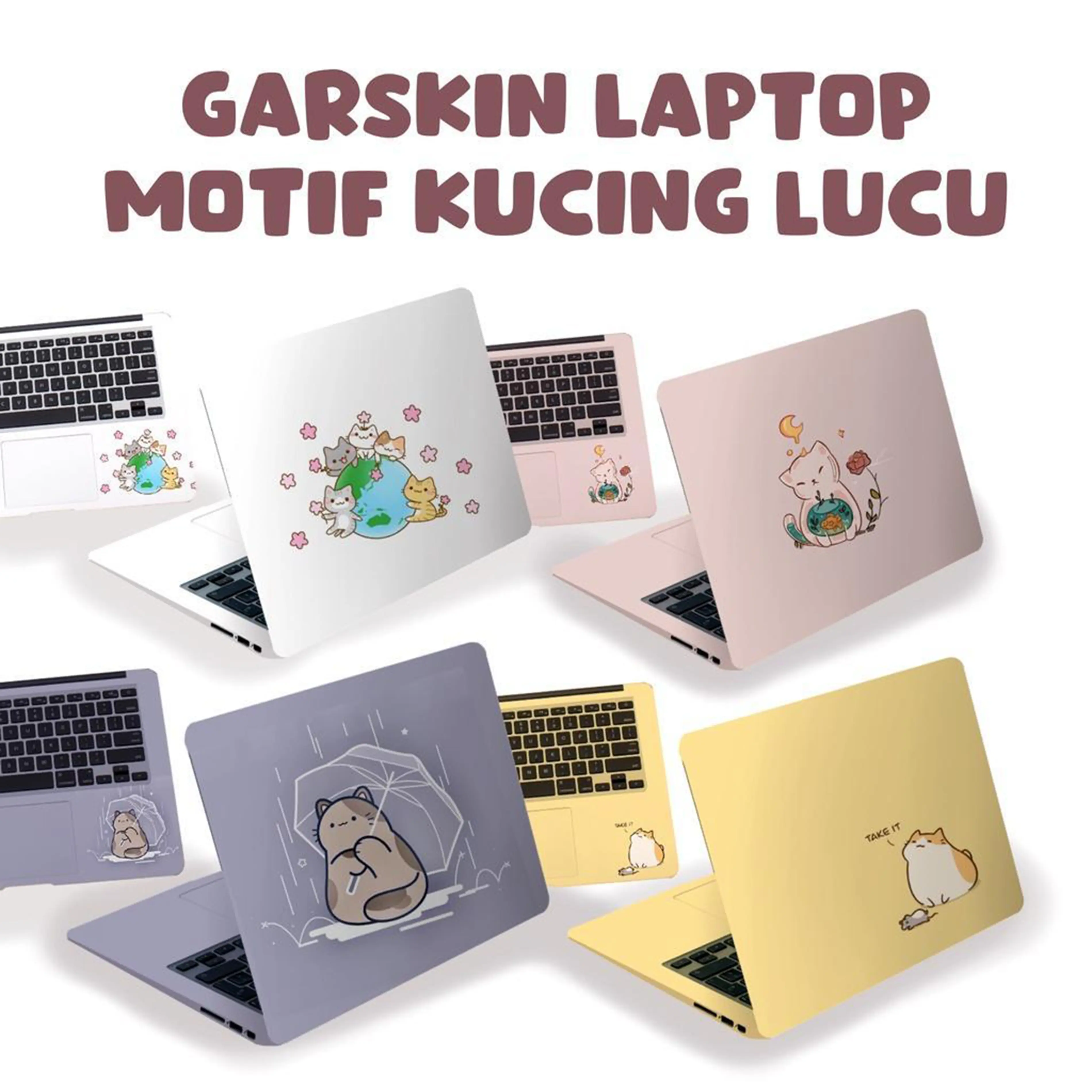 Garskin Sticker Laptop Cover Protector Notebook Skin Garskin Cute Cat Kucing Lucu Minimalis Pelindung Laptop Stiker Computer