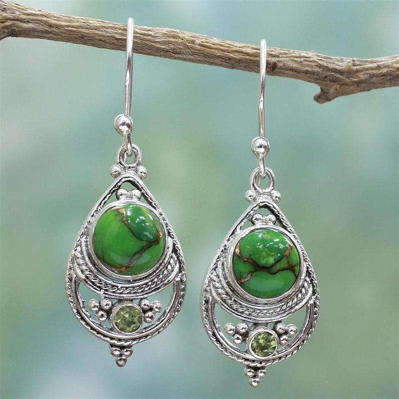 Bông Tai Ngọc Lam, Thời Trang Lủng Lẳng Của Phụ Nữ, Đá Quý Tự Nhiên, Mạ Bạc 925 1