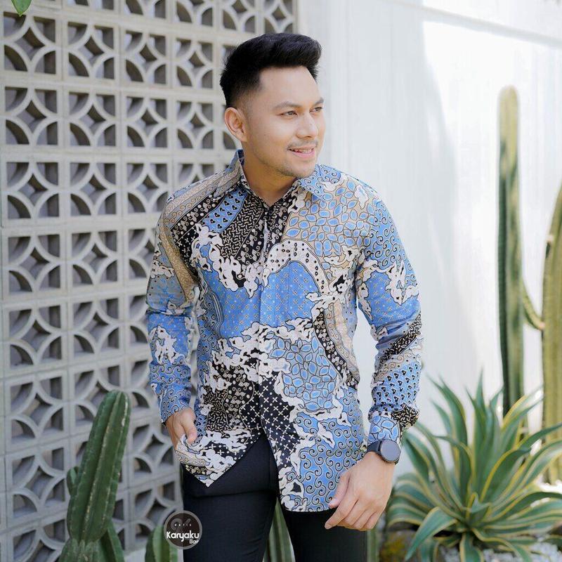 Kemeja Batik Slimfit Pria//Kemeja Kantor Motif Batik Terbaru Best Seller Kain Katun Panjang 5
