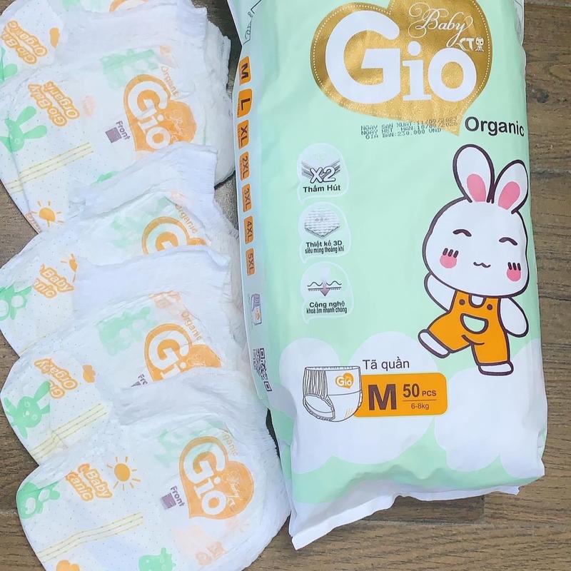 Tã quần 100 miếng cho bé Baby Gio Organic giá rẻ đủ size từ 5kg- 23kg bỉm gio 100