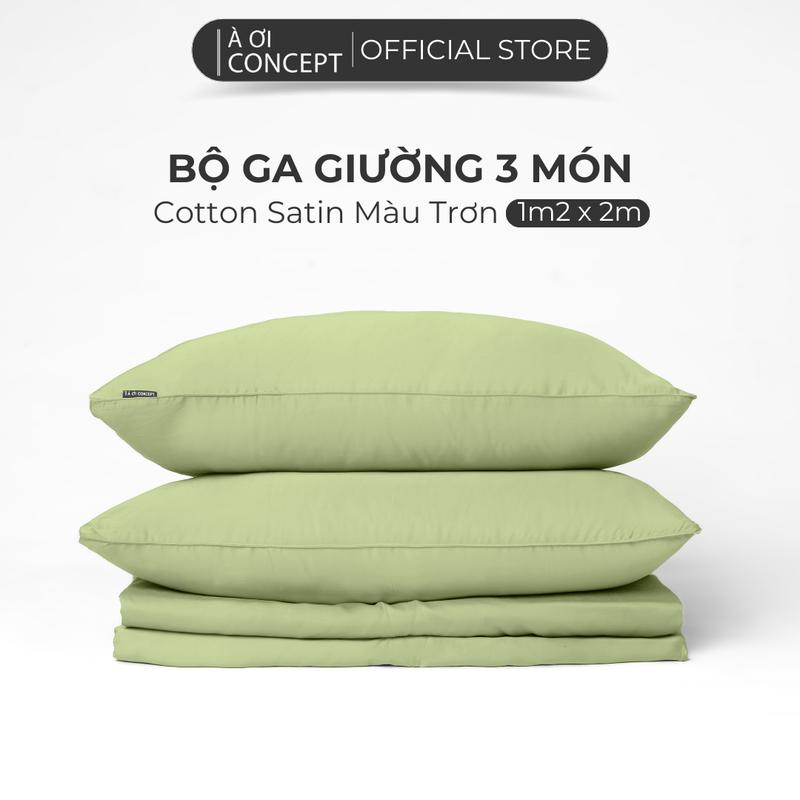 Bộ Ga Gối 3 Món Cotton Satin Hàn Quốc Thun lạnh Cao Cấp AOICONCEPT, Kích Thước 1m2-2m2, Nhiều Màu Sắc - Một ga giường, Hai áo gối nằm