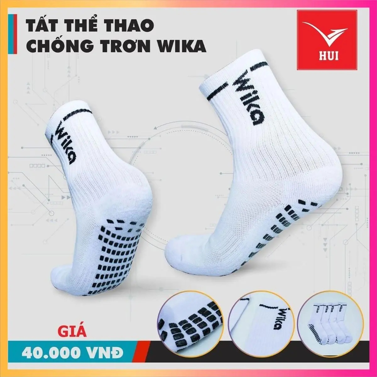 Free Ship - COMBO 5 ĐÔI Tất chống trơn dệt kim Wika dành cho thể thao, đá bóng, đá banh, pickleball. Thấm hút mồ hôi, nhiều màu sắc.