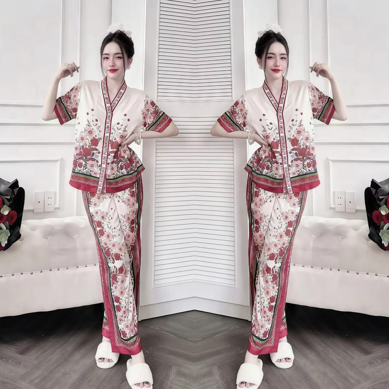 Bộ Đồ Ngủ Pijama Cộc Tay Quần dài Hisexy Set Pijama Lụa Latin Cao Cấp mềm mịn P17 Women Nữ