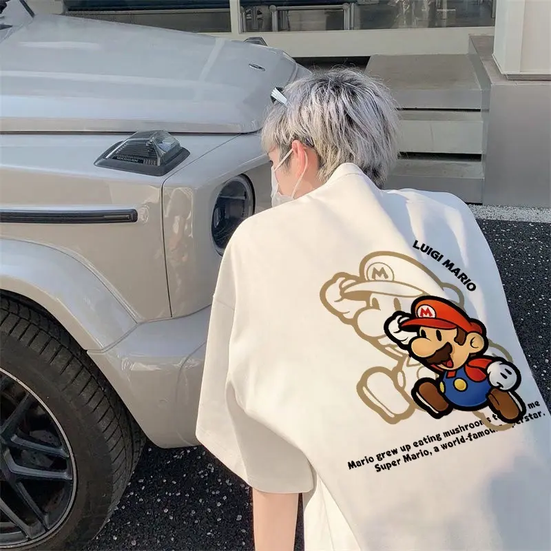 Kaos Pria Cartoon Mario Baju Distro Original 100% Retro Style Tshirt Longgar Kaos Import baju t shirt pria Combed Cowok