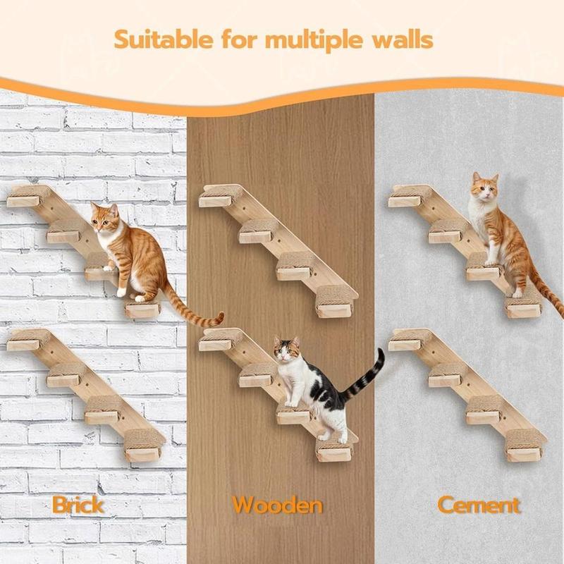 Product Introduction of Cat Wall Toy Solid Wood Cat Climbing Shelf Steps Space Saving Wall Mounted Cat Climbing Structure Reversible with Sisal Rope Wooden Stairway Shelves Indoor 11