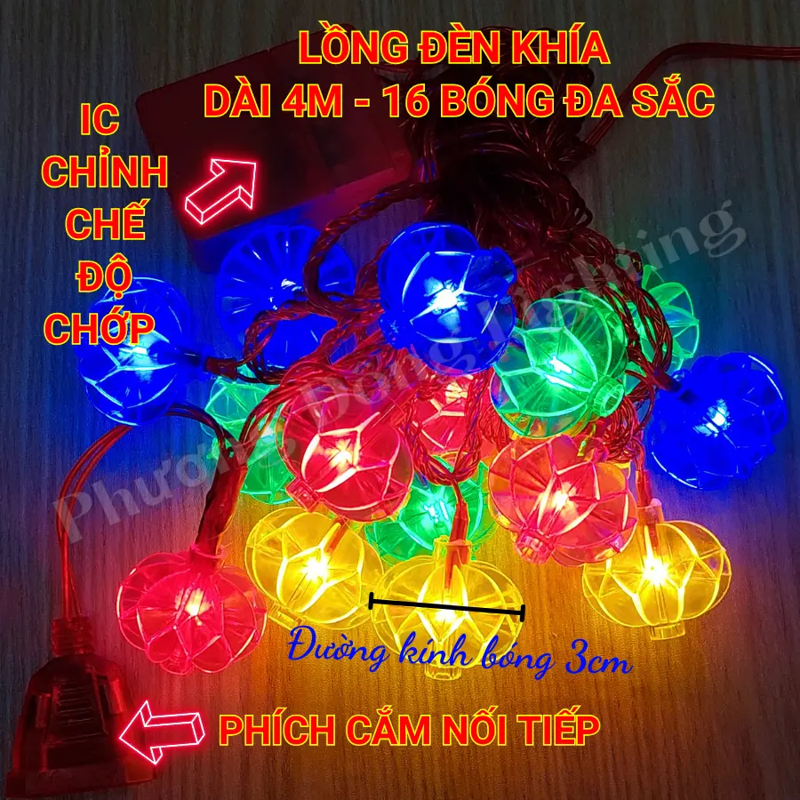 DÂY LỒNG ĐÈN KHÍA CHỚP NHÁY TRANG TRÍ LỄ TẾT - CÓ IC CHỈNH CHẾ ĐỘ CHỚP