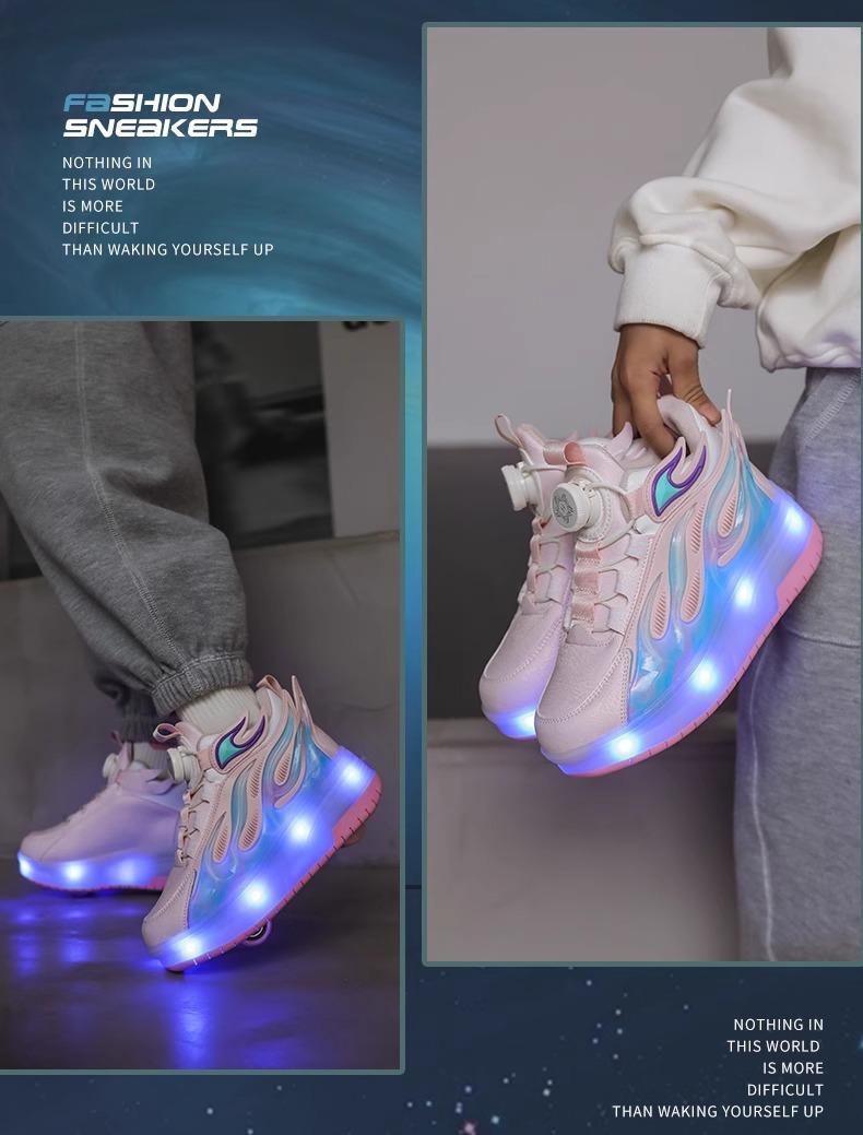 Product Introduction of In Stock Children's Heelys Detachable Skate Shoes Boys and Girls Roller Skates Heelys Boys 2024 New Summer Children's Pulley Sneaker Skates Double Wheel Breathable Walking Shoes Boys 16