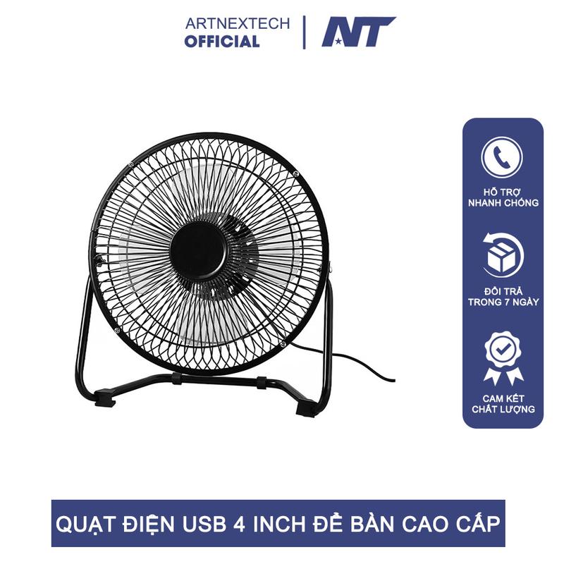 Quạt Lồng Sắt Cắm Trực Tiếp Cổng USB 4 Inch, Quạt Mini Để Bàn Làm Việc Siêu Mát Cánh Kim Loại Chắc Chắn