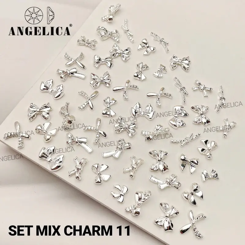 Sét 50 charm đá nail kim loại ánh vàng, ánh bạc trang trí móng làm nail Nữ Women 3
