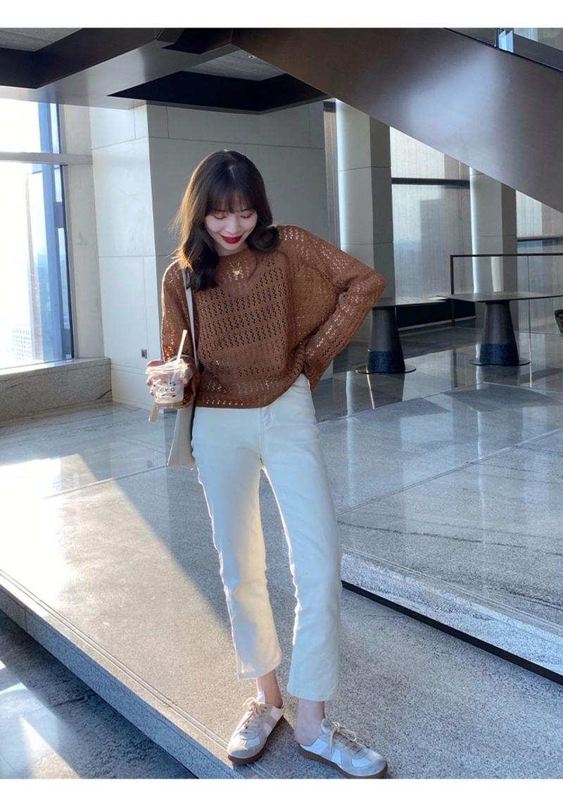 Product Introduction of 🔥Top fashion hollow out knits trendy women new loose slimming outside wear thin ruffles long sleeve shirt trendy top for women Womenswear Knitwear 14