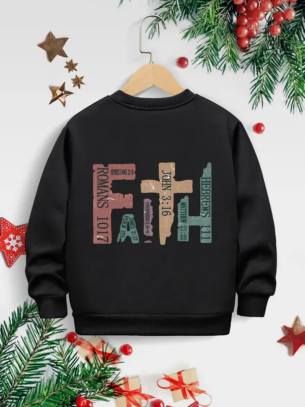 Boy's Letter Print Crew Neck Sweatshirt, Casual Long Sleeve Pullover for Fall & Winter, Kids Clothes for Daily Wear 0