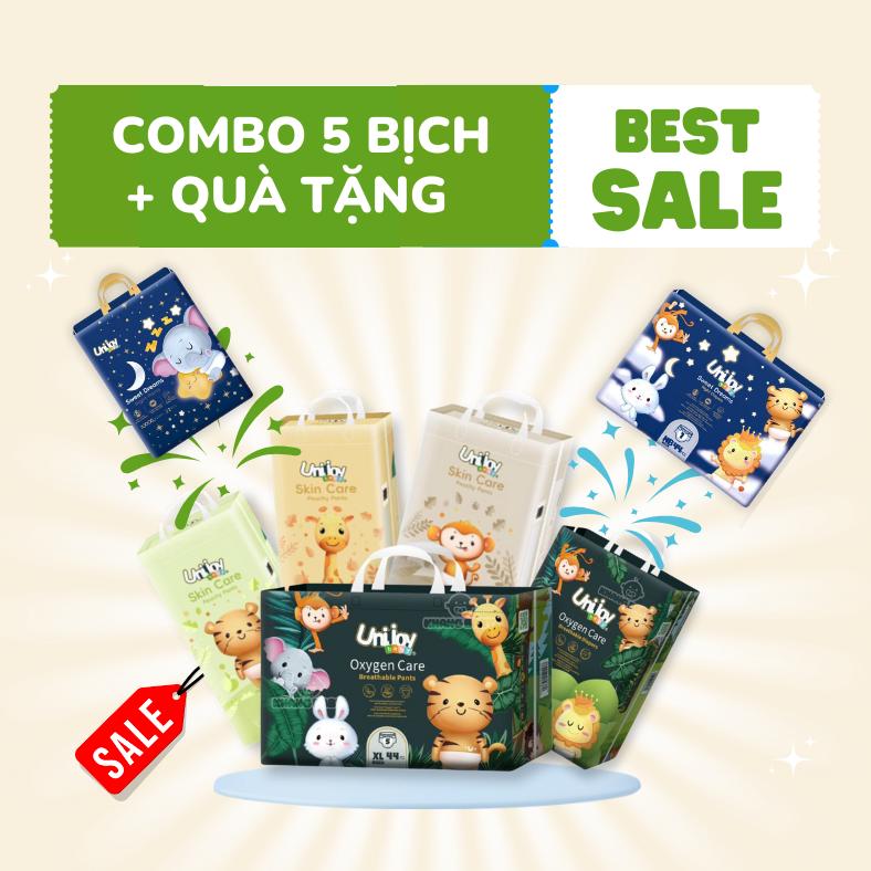 COMBO 5 BỊCH KÈM QUÀ TẶNG Tã/ bỉm Unijoy cao cấp cho các bé từ 0-25kg đủ size NB - 4XL Cho Bé